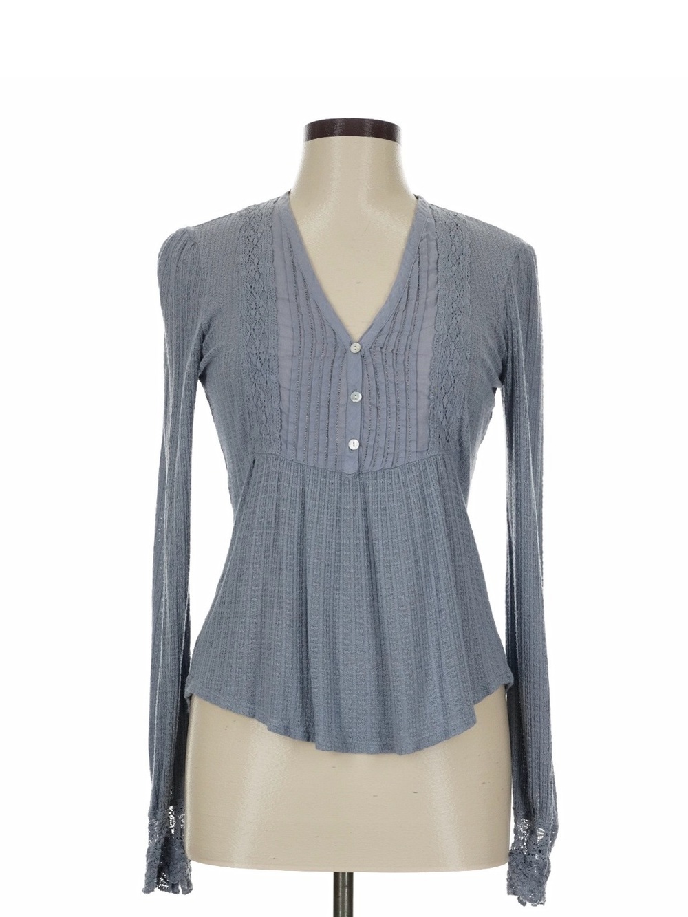 Lucky Brand Soft Gray Pintuck Peasant Top
